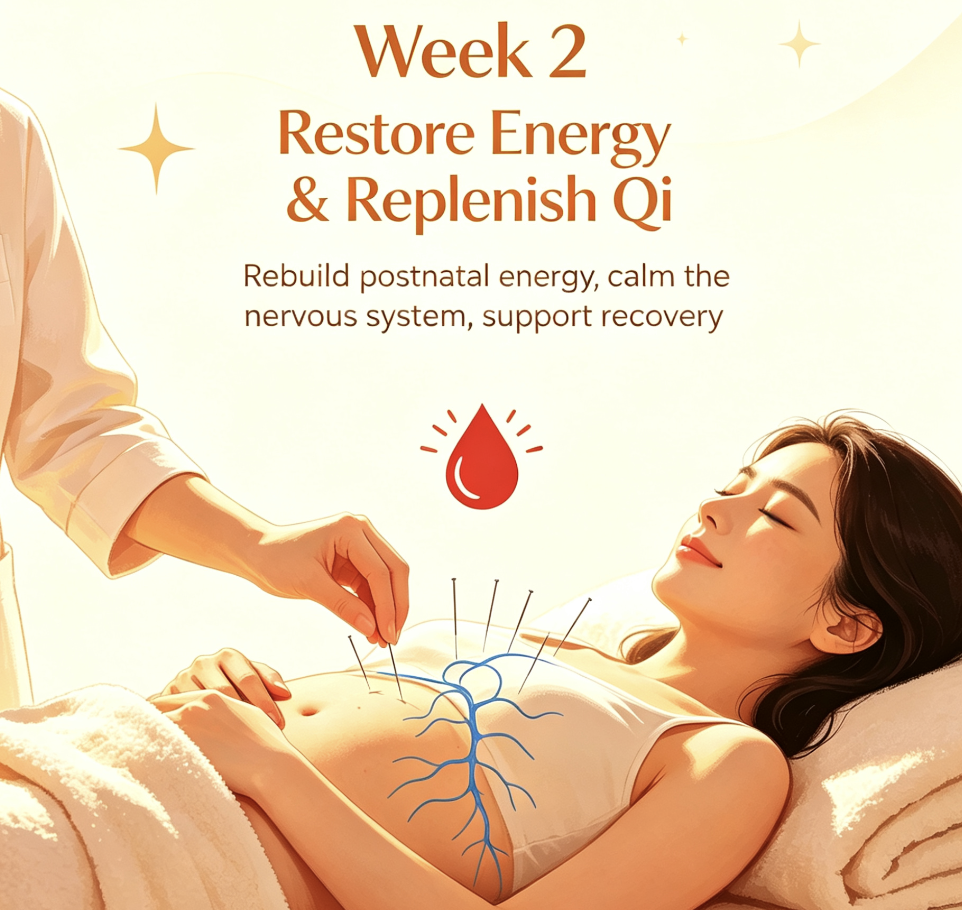 acupuncture for pregnancy recovery
week 2- restore energy
